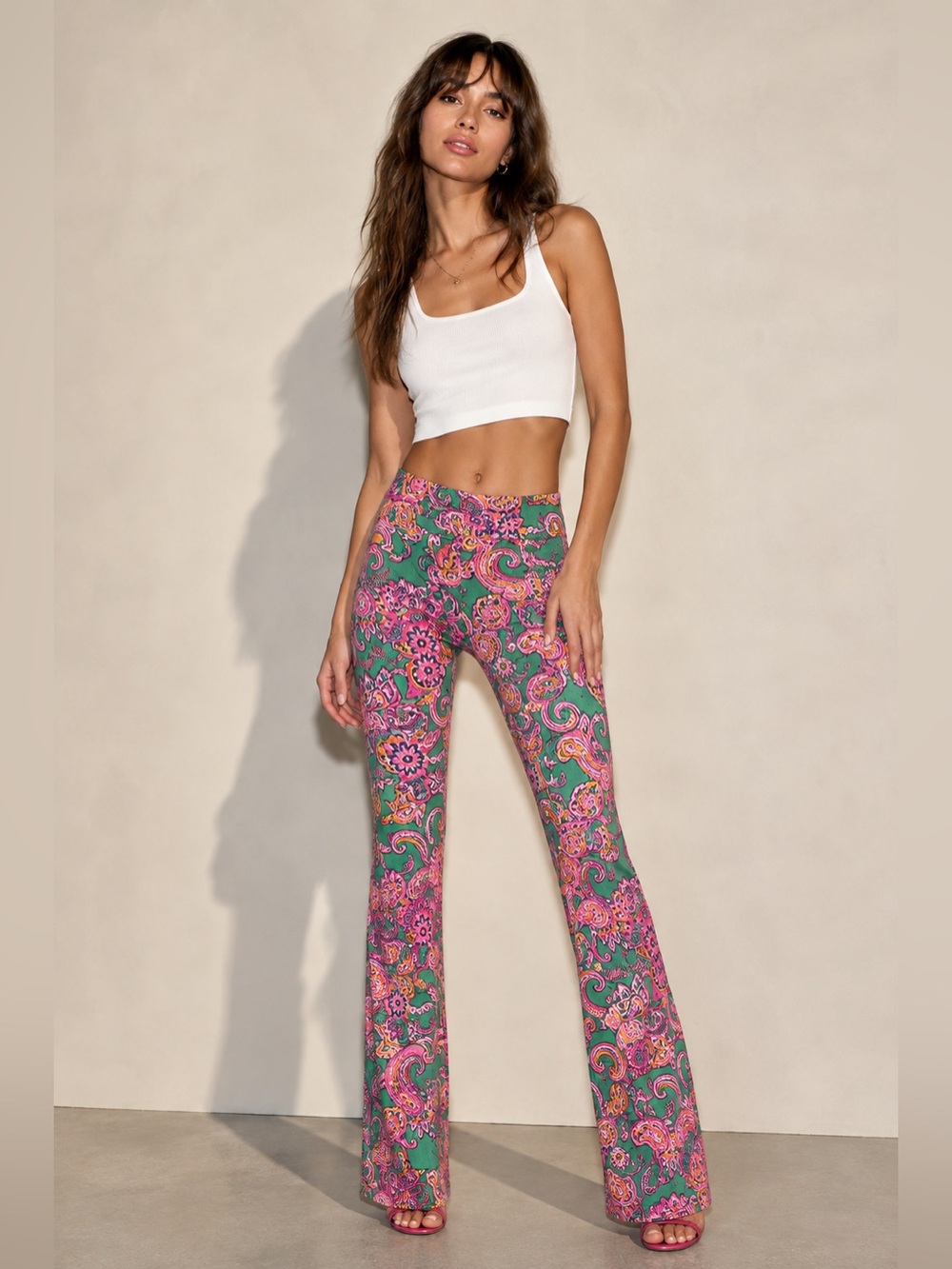 Alice + Olivia Teeny Paisley Bootcut Pants Green Pink Size 6
